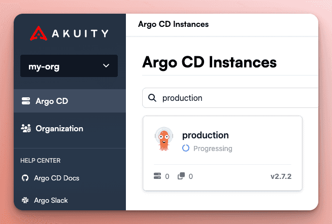 Screenshot of an Argo CD instance progressing on the Akuity Platform.