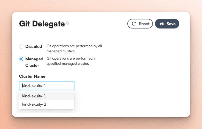 Screenshot of Git Delegate settings on the Akuity Platform.